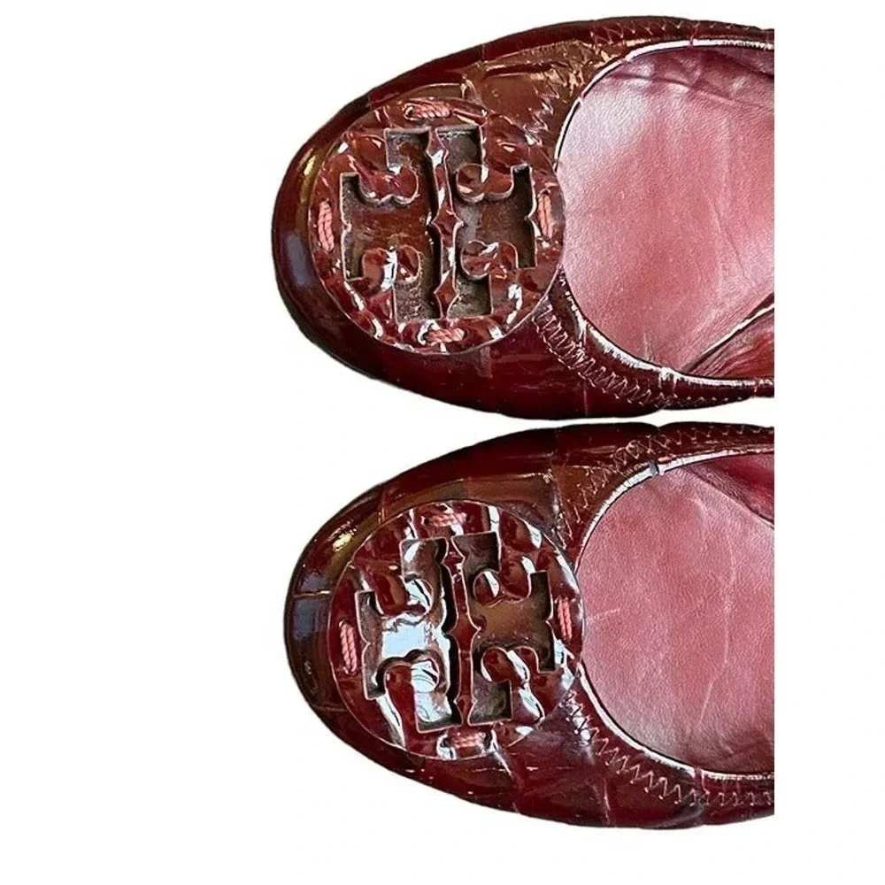 Tory Burch Minnie Travel Ballet Leather Burgundy Womens Casual US 6 M Slip Ons